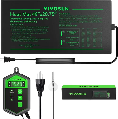 VIVOSUN - Juego combinado de tapete térmico de 48 x 20.75 pulgadas y termostato digital para plántulas, almohadilla de calefacción hidropónica