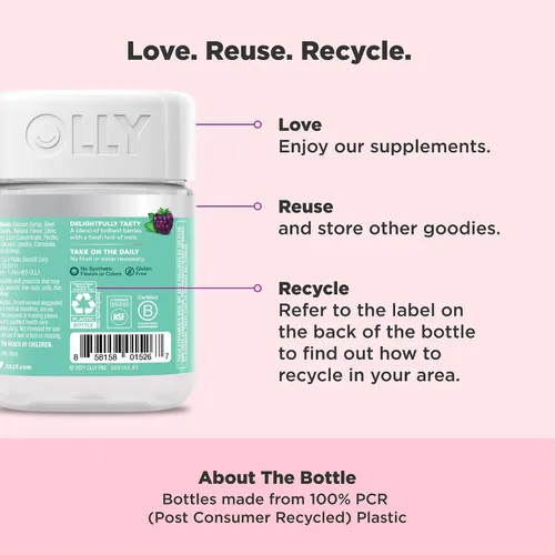 Miniatura 4 de OLLY Gomita de tez impecable, soporte para una piel clara y saludable, vitaminas E, A, zinc, suplemento masticable, sabor bayas, 50 piezas