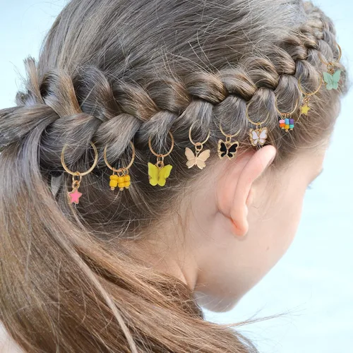 Miniatura 6 de WILLBOND - 18 piezas de joyería dorada para trenzas de cabello de mariposa, anillos trenzados, joyería colorida para rastas de rastas, regalos