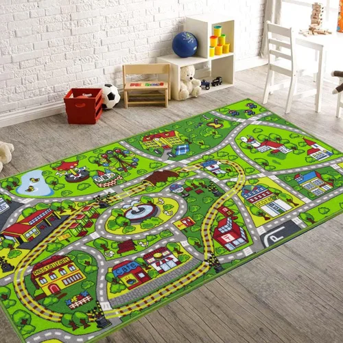 Booooom Jackson Alfombra Infantil de Tren y Ciudad - Antideslizante, Lavable, Pista de Carreras de Coches para Niños y Niñas