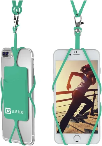 Gear Beast Cordón para teléfono celular, soporte universal para teléfono con bolsillo para tarjetas y correa de silicona para el cuello, compatible