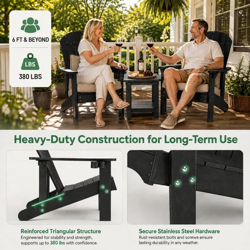 Miniatura 8 de Y&M Adirondack - Silla negra para hoguera, sillas de patio al aire libre con soporte para tazas, resistentes a la intemperie, sillas de patio