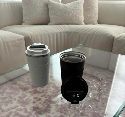 Miniatura 4 de Taza de café de 12 onzas con identificador de temperatura de acero inoxidable doble pared taza termica para bebidas frías calientes tapa a prueba