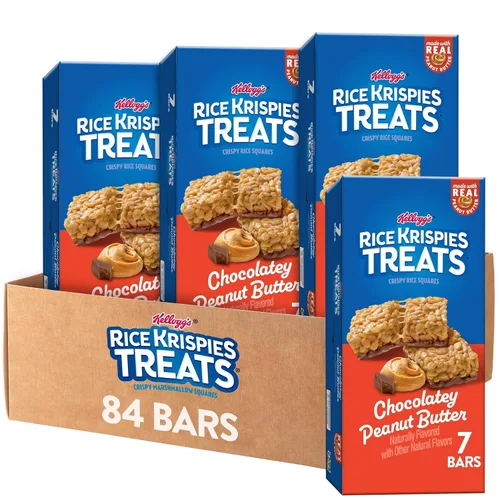 Miniatura 11 de Rice Krispies Treats Cuadrados de Arroz Crujiente, Barras de Aperitivos, Mantequilla de Maní Chocolateada, Caja de 10.8oz (14 Unidades)
