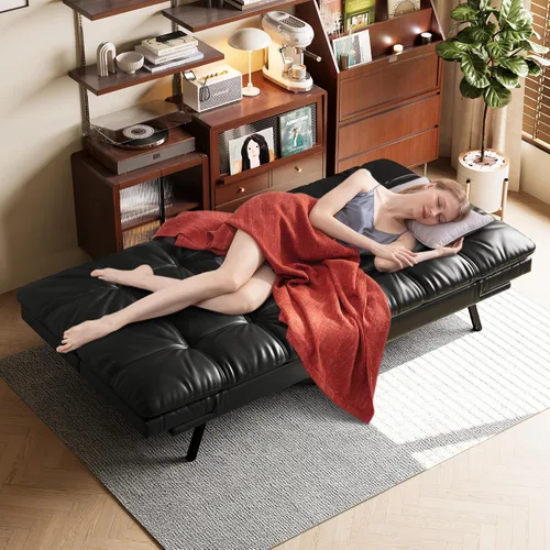 Miniatura 8 de Opoiar Sofá cama futón covertible de 71 pulgadas de largo, sofá futón de piel sintética, sofá biplaza moderno de espuma viscoelástica, sofá pequeño