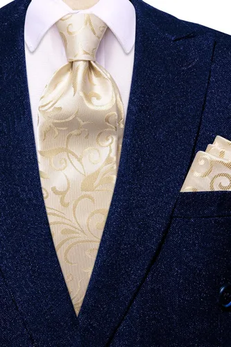 Miniatura 299 de Hi-Tie Corbatas de seda para hombre, diseño de cachemira a rayas, con bolsillo, gemelos cuadrados, conjunto formal de negocios