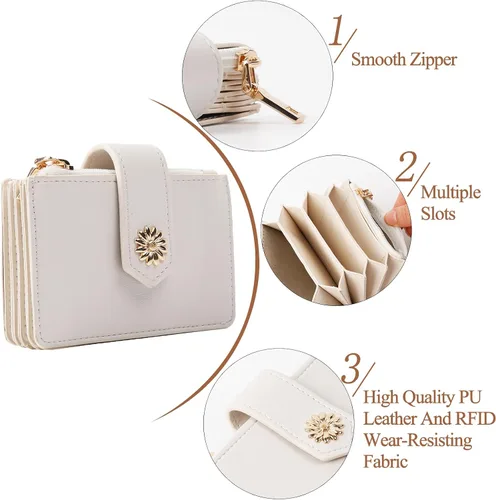 Miniatura 3 de Billetera pequeña para mujer RFID para mujer, carteras para tarjetas para mujer, delgada, cartera para tarjetas de crédito para mujer, beige-2