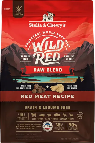 Stella & Chewy's Wild Red - Comida seca para perros, cruda y recubierta, con alto contenido de proteínas, receta de carne roja sin cereales y