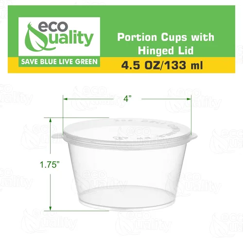 Miniatura 2 de EcoQuality Vasos de porciones a prueba de fugas de 4.5 onzas con tapas, recipientes de plástico para soufflé de condimentos con tapa con bisagras