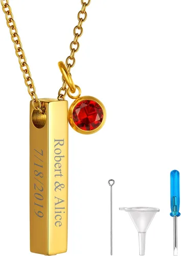 Miniatura 194 de FindChic Collares personalizados con urna para cenizas, barra vertical, gato, luna, reloj de arena, garra de perro, acero inoxidable, chapado en oro