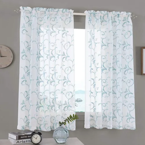 Miniatura 14 de Cortinas traslúcidas blancas bordadas florales de 63 pulgadas, cortinas de gasa con bolsillo para barra para sala de estar, dormitorio, paneles