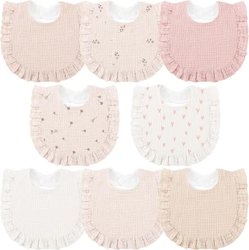 Miniatura 11 de Bearmoss Paquete de 8 baberos de muselina para babeo y dentición, baberos suaves para niñas, niños, recién nacidos