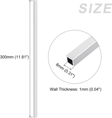 Miniatura 2 de METALLIXITY Tubo cuadrado de aluminio (0.315 in x 0.315 in x 0.039 in x 11.811 in) 4 piezas, tubo de aluminio 6063 - para muebles del hogar