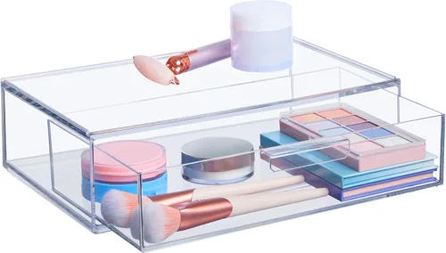 STORi Audrey - Cajón organizador de plástico transparente apilable | Organiza paletas de sombras de ojos, cosméticos y suministros de belleza en un