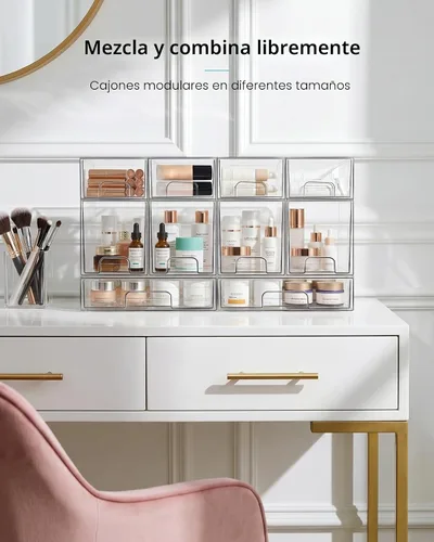 Miniatura 7 de Vtopmart - Paquete de 2 cajones de almacenamiento pequeños transparentes y apilables, organizador de maquillaje acrílico para baño, contenedores