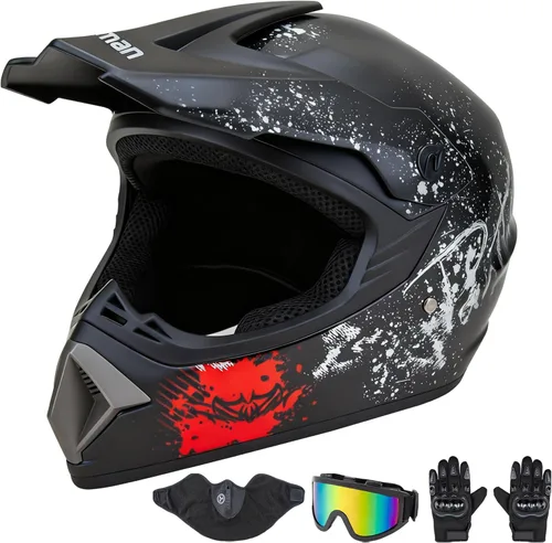 Miniatura 3 de CARTMAN Casco para adultos de bicicleta de tierra, casco de motocicleta de cara completa aprobado por el DOT, mate negro y amarillo para motocross