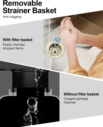 Miniatura 4 de BOTEMY Brida extendida de eliminación de basura con cesta colador tapón, brida de fregadero de cocina de acero inoxidable 304 brillante de oro