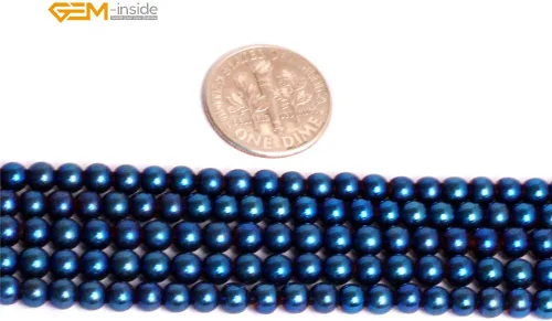 Miniatura 3 de GEM-Inside - Cuentas sueltas de hematita con revestimiento metálico azul de 0.157 in no magnéticas, cuentas redondas de energía para hacer joyas, 15