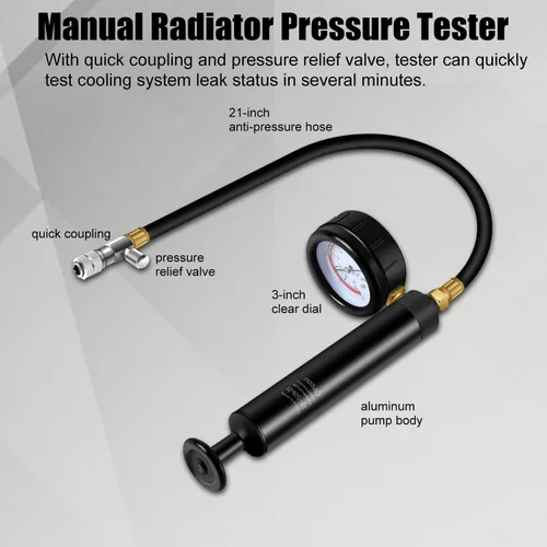 Miniatura 6 de Kit de prueba de presión de radiador ADAFIRST, 18 piezas, bomba manual de tanque de agua automotriz, herramienta de prueba de presión y adaptadores
