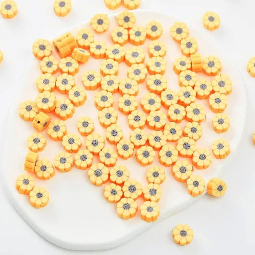 Miniatura 3 de 100 piezas de cuentas de polímero de girasol amarillo de 10 mm para joyería de mujer; pulseras, collares, pinza para el cabello de bricolaje