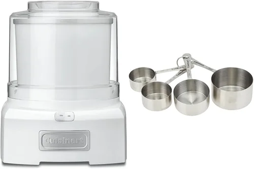 Cuisinart Máquina para hacer helados, sorbete de 1.5 cuartos de galón, máquina de yogur congelado, doble aislamiento, blanco, ICE-21P1 y CTG-00-SMC