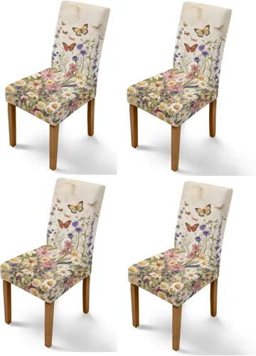 Miniatura 20 de HUGS IDEA Yellow Floral Chair Covers for Dining Room Set of 2 Flowers Kitchen Chair Covers Washable Dining Chairs Slipcovers Cubre Sillas