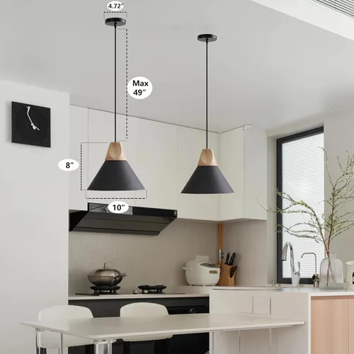 Miniatura 5 de Lámpara colgante moderna, de madera maciza, color negro mate, lámpara colgante de techo, iluminación colgante para cocina, isla, comedor, sala