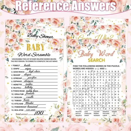 Miniatura 7 de Sherr 476 juegos florales de baby shower, 6 juegos de actividades, tarjeta floral, juego de caza de chupetes, 50 chupetes, qué tan grande es mamá