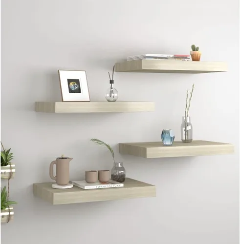 Miniatura 31 de Estantes flotantes de pared, juego de 4 estantes decorativos para montar en la pared, estante colgante con soportes invisibles para decoración