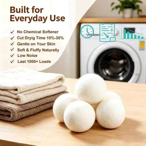 Miniatura 7 de Wool Dryer Balls 6 Pack XL, Genuine New Zealand Wool to Core, 100% Organic Fabric Softener Alternative, Baby Safe Chemical Free, Reduce Wrinkles &