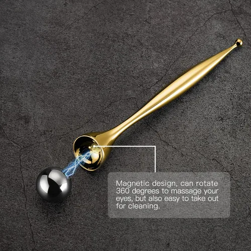 Miniatura 5 de LISAPACK Varita de rodillo de crema de ojos de metal, masaje facial, masajeador facial para aplicador, reduce la hinchazón (dorado)