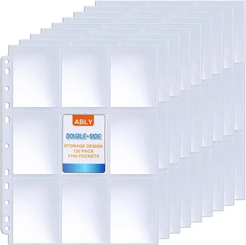 Miniatura 11 de ABLY 540 bolsillos de doble cara para tarjetas intercambiables, 9 bolsillos, protectores de tarjetas de juego de plástico transparente