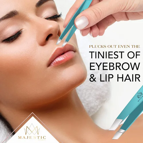 Miniatura 5 de Majestic Bombay Pinzas de punta fina + inclinadas para mujeres y hombres, garrapatas astilladas, depilación facial, cejas y encarnadas, afiladas