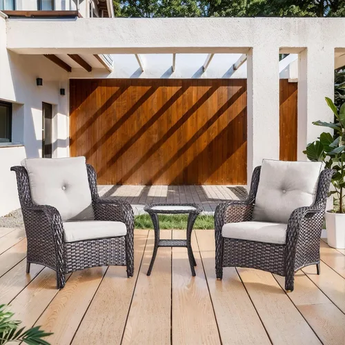 Miniatura 24 de Belord Juego de muebles de exterior, sillas de mimbre para patio, muebles de ratán de 3 piezas con mesa auxiliar, juegos de sillas bistró de patio