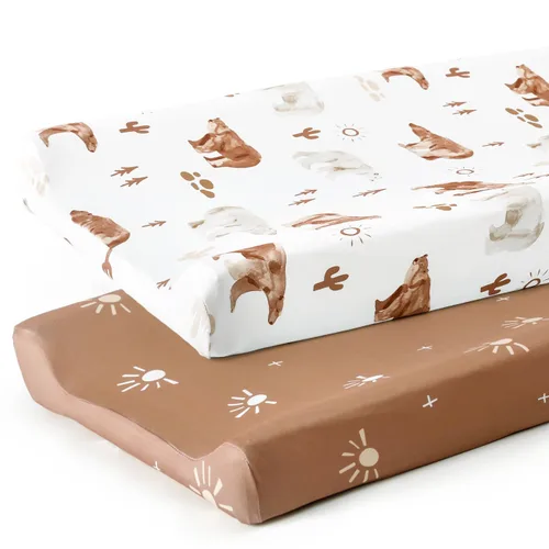 Miniatura 9 de GRSSDER Juego de fundas para cambiador ultra suaves de punto de jersey elástico, 2 paquetes, fundas para mesa de cambio que se ajustan a Savannah