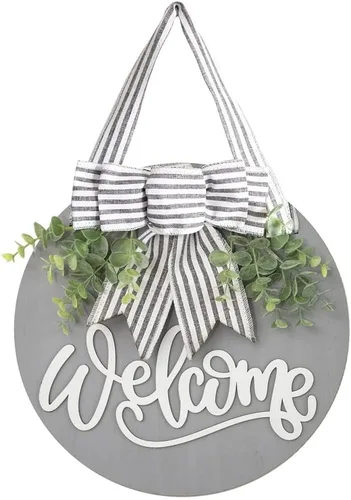 Miniatura 8 de Cartel de Bienvenida para Puerta Delantera con Decoración de Corona para Todas las Estaciones Decoración de Porche Delantero Colgante Regalo