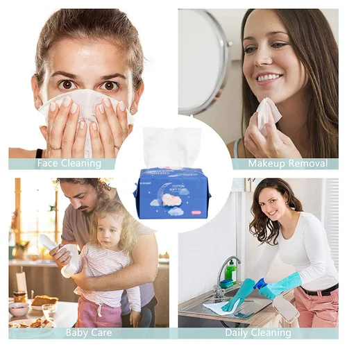 Miniatura 8 de Toallitas secas para bebé, hechas de 100% algodón, sin químicos, sin perfume, algodón ultra absorbente, pañuelos de uso húmedo y seco