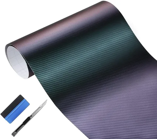 Miniatura 10 de LZLRUN Rollo de vinilo de fibra de carbono camaleón 3D de color morado a azul para automóvil, película adhesiva de liberación de aire sin burbujas