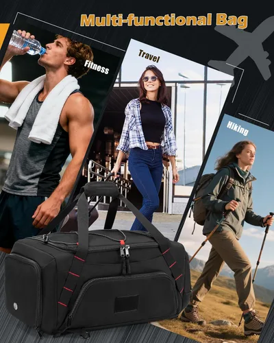 Miniatura 6 de Bolsa de lona para gimnasio de 26 litros con correas de mochila, compartimento para zapatos y bolsillo húmedo, bolsa de lona pequeña para viajes