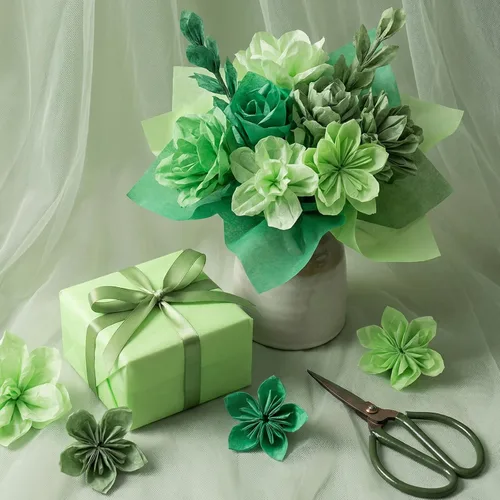 Miniatura 6 de woric 120 hojas de papel de seda verde para bolsas de regalo, papel de seda multicolor grueso de 17 GSM, a granel para envolver regalos, graduación