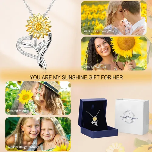 Miniatura 6 de PAITAIN Collares de girasol chapados en oro de 18 quilates para mujer, regalo de aniversario de girasol para esposa, novia, collar con texto