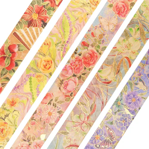Miniatura 3 de YUBBAEX Blooming Washi - Juego de cintas adhesivas con lámina dorada, peonía ancha decorativa para artes, manualidades, suministros de diario