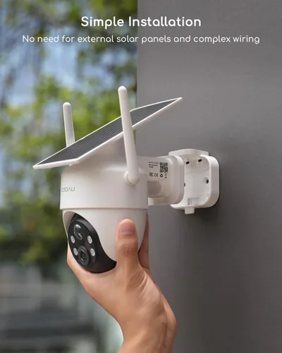Miniatura 5 de Cámaras COOAU para seguridad del hogar, cámaras de seguridad solar de 2K 360° inalámbricas para exteriores, recargables para poca luz, fáciles de 2