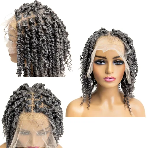 Miniatura 9 de PIB Peluca de encaje completo individual de 12 pulgadas, diseño de Passion Twist con raya cuadrada, pelucas trenzadas sin nudos para mujeres negras