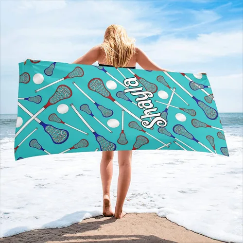 Miniatura 11 de Toalla de playa personalizada con diseño de pelotas de fútbol divertidas con nombre, toallas de piscina de viaje de microfibra personalizadas de 2
