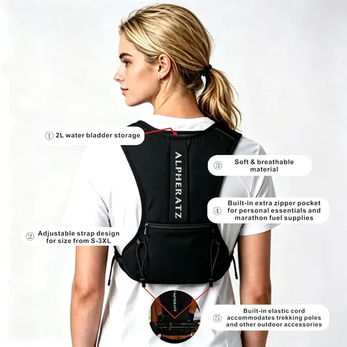 Miniatura 5 de Alpheratz Chaleco de hidratación para correr con vejiga de agua de 16.9 fl oz, correas ajustables ligeras para el pecho, mochila de hidratación