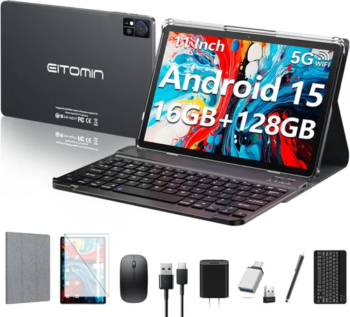 Android 15 Tablet 2026 Última tableta de 11 pulgadas con teclado, 128 GB ROM 16 GB RAM 2TB Expand, 8000 mAh, tabletas Octa-Core con WiFi 5G/2.4G,