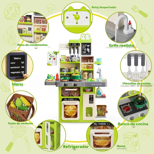 Miniatura 3 de Letapapa Juego de Cocina para Niños, Juguetes de Cocina con Sonido y Luz Realistas, Estufa de Cocina, Fregadero, Comida de Juego y Accesorios