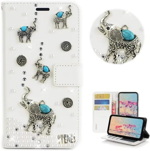 Miniatura 22 de Bling Wallet - Funda de piel compatible con iPhone 11, elegante, hecha a mano en 3D, diseño de mariposas y purpurina, color blanco