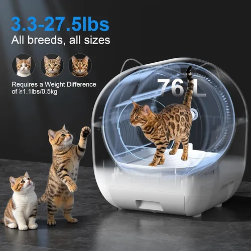 Miniatura 5 de Caja de arena autolimpiante, caja de arena automática para gatos de 76 litros con control de aplicación, bajo ruido, protección de seguridad, bolsas